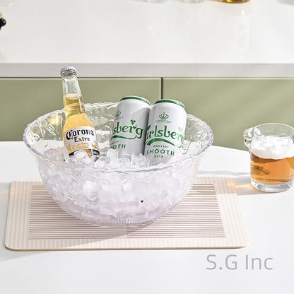 S.G Premium Quality 2 Gallon / 8 Quart Clear Plastic Punch Bowl - Embroidered Design with Elegant look Serving Bowl. (Punch Bowl Only)
