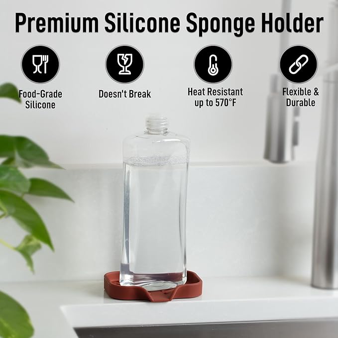 Zulay Kitchen Small Silicone Sponge Holder (4.9x3.3”) – Space-Saving Sink Organizer Tray for Sponge, Soap, Brush & More – Compact Non-Slip Dish for Kitchen & Bathroom (Canyon Rose) - Image 2