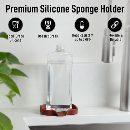 Zulay Kitchen Small Silicone Sponge Holder (4.9x3.3”) – Space-Saving Sink Organizer Tray for Sponge, Soap, Brush & More – Compact Non-Slip Dish for Kitchen & Bathroom (Canyon Rose) - Image 2