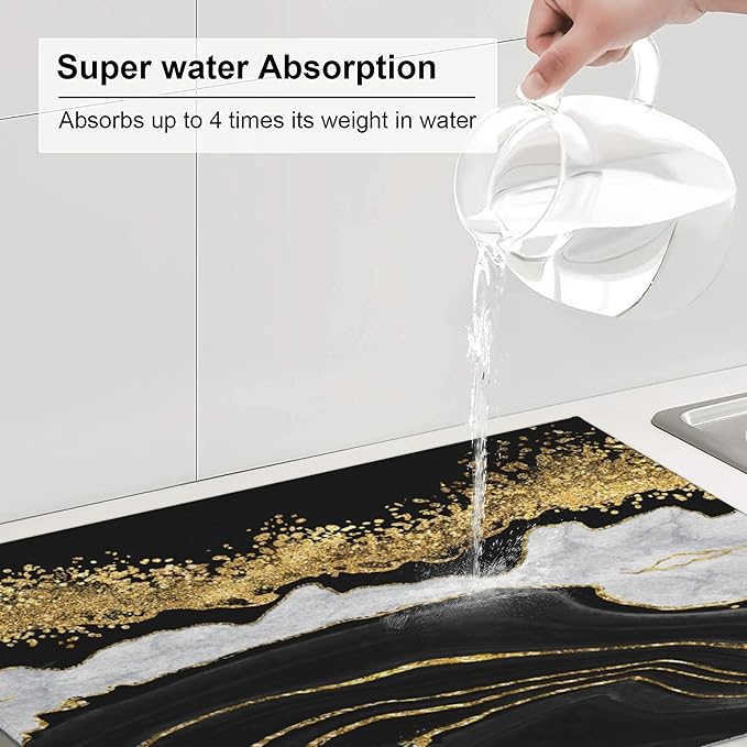 Marble Pattern Dish Drying Mat for Kitchen Counter, Microfiber Dish Mats for Drying Dishes, Absorbent Large Dish Drying Pad Mat 18 x 24 Inch - Image 5