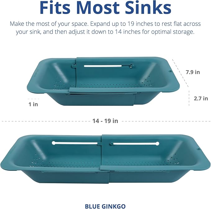 BLUE GINKGO Over the Sink Colander Strainer Basket - Wash Vegetables and Fruits, Drain Cooked Pasta and Dry Dishes - Extendable - New Home Kitchen Essentials (Green, 2 Pack) - Image 5
