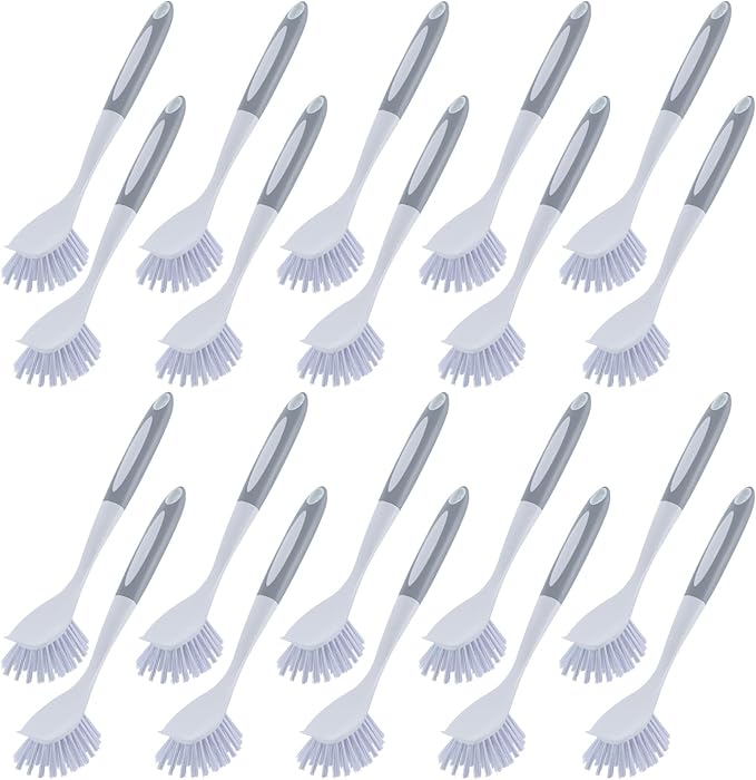 Hsei 20 Pcs Gray Kitchen Scrub Dish Brush Bulk with 11 Inch Handle Cleaning Dish Scrubber with Stiff Bristles Washing Scrub Brushes for Housekeeping for Pots and Pans, Kitchen Sink by Hsei