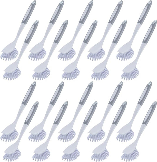 Hsei 20 Pcs Gray Kitchen Scrub Dish Brush Bulk with 11 Inch Handle Cleaning Dish Scrubber with Stiff Bristles Washing Scrub Brushes for Housekeeping for Pots and Pans, Kitchen Sink by Hsei