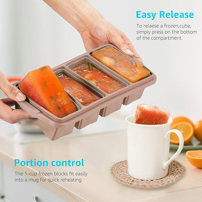 Ztomine Silicone Freezer Tray With Lid - Silicone Freezer Food Molds- Large Ice Cube Tray,Silicone Freezer Container,Freeze & Store Soup, Sauce, Broth,Leftovers - Makes 4 Perfect 1 Cup - Image 2