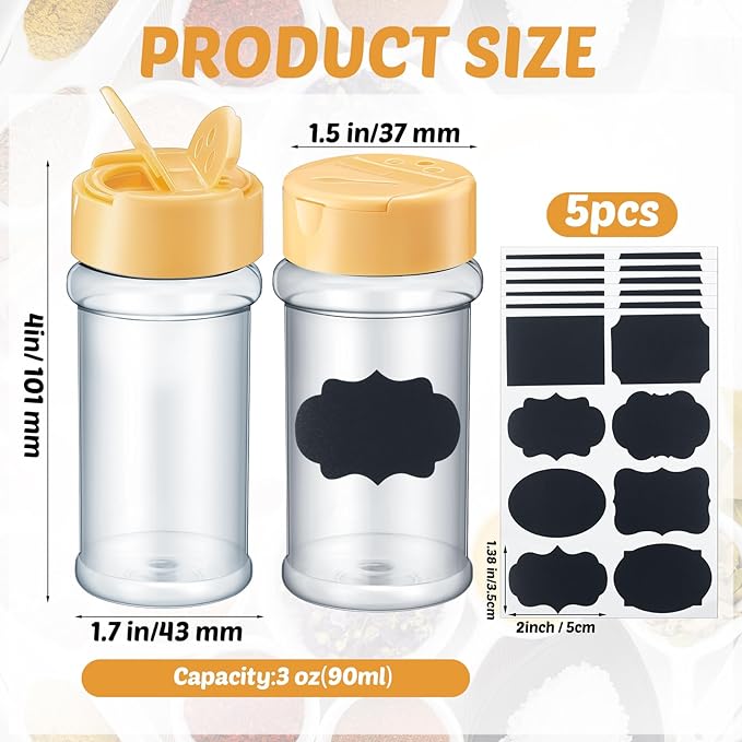Eccliy 36 Pack 3 oz Clear Plastic Spice Jars with Label and Shaker Lids Empty Spice Bottles Seasoning Containers Seasoning Jars Shaker Condiment Pots for Pepper Herbs Powders (Wood Color) - Image 2