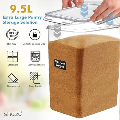 Shazo 2 PC (9.5L | 321 Oz) Extra Large Bulk Food Storage Containers with Airtight Lids for Flour, Sugar, Rice, Cereal & Pasta - Leakproof, BPA-Free Plastic Canisters for Kitchen & Pantry Organization - Image 5