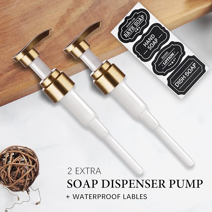 Amolliar Plastic Mason Jar Soap Dispenser with Pump Lid,16OZ Refillable BPA-Free Hand Soap Dispenser Set with Cute Lables - for Kitchen/Bathroom, Liquid Soap, Dish Soap, Lotion (2 Pack, Gold) - Image 4