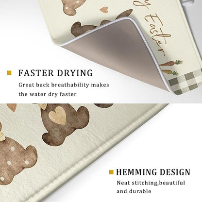 Giwawa Happy Easter Dish Drying Mat for Countertop, 18"x24" Cute Bunny Rabbits Eggs Carrot Dish Drainer Mats, Bufflao Plaids Fast Dry Microfiber Large Dish Drying Pad Kitchen Accessories Decor