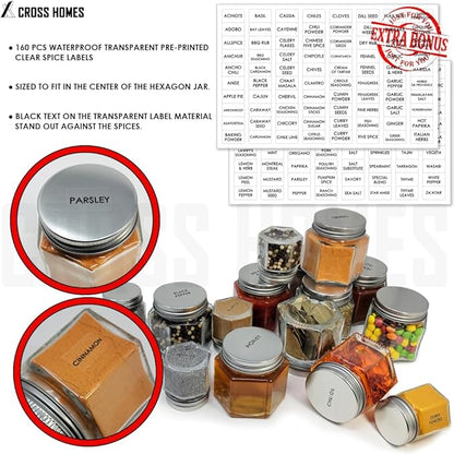 Magnetic Spice Jars Combo Pack 29 Pack (9 Large 4 oz + 20 Small 2 oz) Refrigerator Hexagon Glass Spice Jar Magnetic Lid Shaker Spice Labels Magnetic Glass Spice Container for RV Kitchen Fridge Cabinet