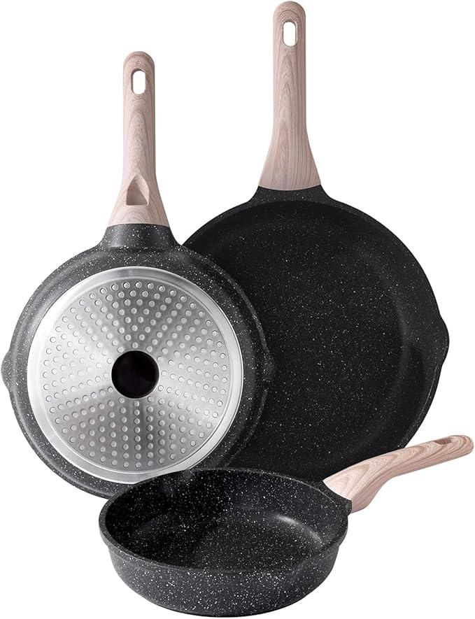 Kordisen Nonstick Frying Pan Set, 3 Piece Skillet Set, Healthy Induction Cookware Cooking Pan, Stay-Cool Handle, Compatible with All Stovetops, PFOA Free (9.5, 11, 12.5 Inch) by Kordisen