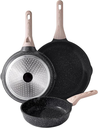Kordisen Nonstick Frying Pan Set, 3 Piece Skillet Set, Healthy Induction Cookware Cooking Pan, Stay-Cool Handle, Compatible with All Stovetops, PFOA Free (9.5, 11, 12.5 Inch) by Kordisen
