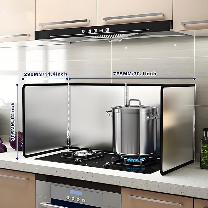 4 Sided Splatter Guard,Foldable Stainless Steel Oil Splatter Screens for Frying,Oil Splash Insulation Board,Nonstick Oil Splatter Guard Stove Insulation Board(L: 30" x W: 11.4" x H: 12") - Image 2