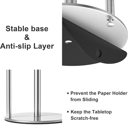 Paper Towel Holder Silver, Premium Stainless Steel Kitchen Roll Dispenser, Countertop Roll Organizer with Weighted Base - Image 4