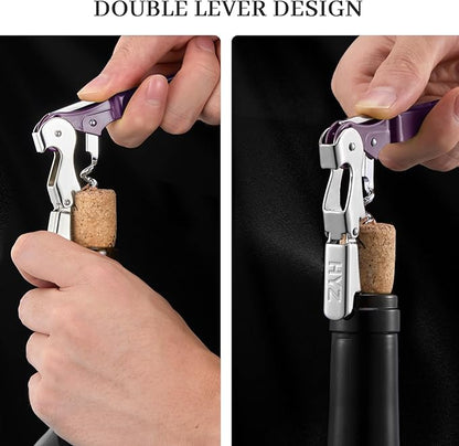 HYZ 2-Pack Wine Opener Waiter Corkscrew, Professional Wine Key for Servers, Bartender with Foil Cutter, Manual Wine Bottle Opener Double Hinged (Plum) - Image 4