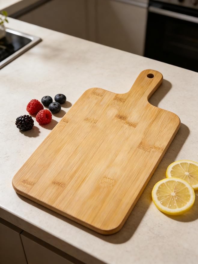 ZeQi Bamboo Cutting Board with Handle (16"L x 7.8"W), Wooden Cutting Boards, Chopping Board, Charcuterie Board, Serving board for Cheese, Bread, Pizza, Vegetables & Fruits - Image 4