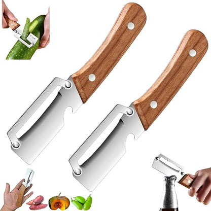 Premium Vegetable Peeler with Wooden Handle and Bottle Opener, Multi Functional Vegetable Peeler for Kitchen, Stainless Steel Blade Kitchen Tool for Vegetables or Fruits That Need to Be Peeled(2PCS) by Unknown