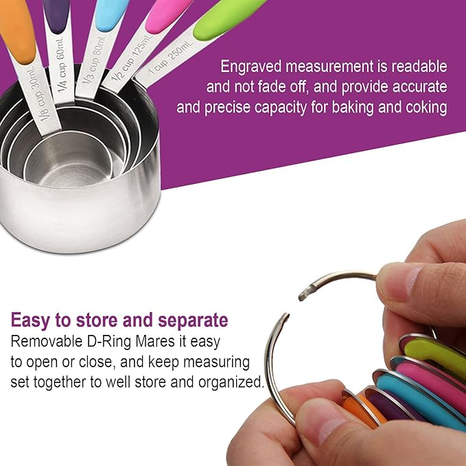 Measuring Cups and Spoons Set 13 Piece. Includes 10 Stainless Steel Measuring Spoons and Cups Set and 3 Plastic Measuring Cup. Liquid Measuring Cups Set and Dry Metal Measuring Cup Set - Image 6