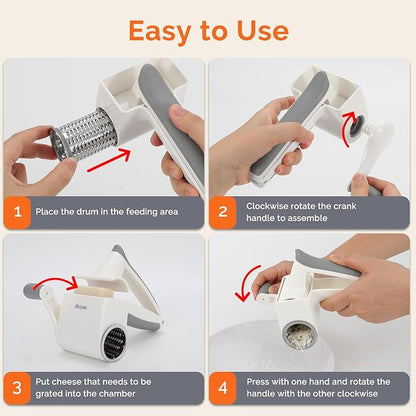 UHIYEE Patented Rotary Parmesan Cheese Grater, Hand Crank Cheese Shredder with Fine & Coarse Drums, Restaurant Quality, White, Stainless Steel & ABS, Dishwasher Safe - Image 6