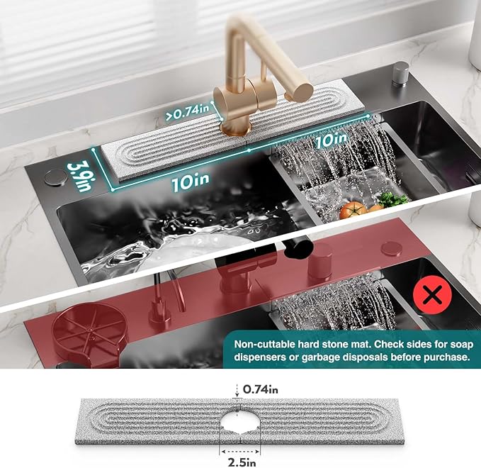 Stone Faucet Mat for Kitchen Sink, Diatomite Stone Drying Mat for Kitchen Counter, 2026 Upgraded Dishwasher-Safe & Ultra Absorbent, Chemical-Free Stone Dish Mat for Bottles Utensils (20" x 3.9") - Image 3