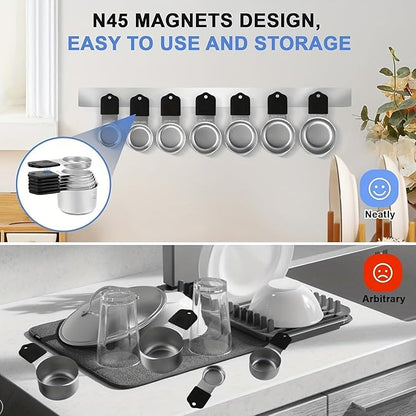Magnetic Measuring Cups,Stainless Steel Kitchen Aid Cups Measuring set for Liquid & Dry Ingredient,Easy to Read Dishwasher Safe 6 Pcs Black