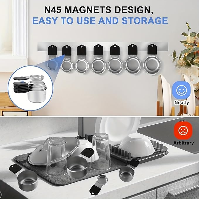 Magnetic Measuring Cups,Stainless Steel Kitchen Aid Cups Measuring set for Liquid & Dry Ingredient,Easy to Read Dishwasher Safe 7 Pcs Black