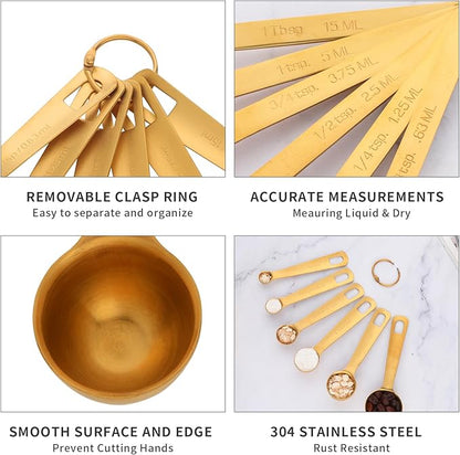 DOCBLACK Measuring Spoons, Heavy Duty 18/8 Stainless Steel Measuring Spoons Cups Set, Set of 6 for Gift Measuring Dry and Liquid Ingredients - Rose Gold