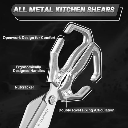 Dream Reach Kitchen Scissors Set - Multifunctional Heavy-Duty Kitchen Shears for Food, Meat Scissors Dishwasher Safe, Poultry Shears for Chicken, Meat, Seafood, Bone Cutting (Silver)
