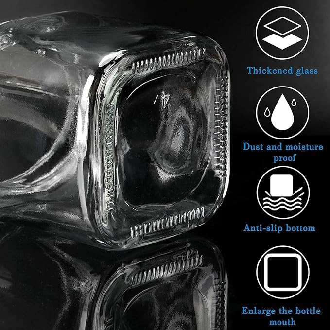 Condiment Jar Spice Container with 304 Stainless Steel Lids and Spoons,Clear Glass Condiment Canisters Pots Seasoning Box Salt Container Sugar Bowl Set of 2 for Kitchen, Counter, Food Storage