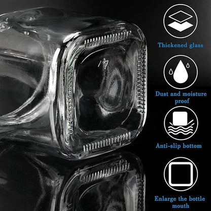 Condiment Jar Spice Container with 304 Stainless Steel Lids and Spoons,Clear Glass Condiment Canisters Pots Seasoning Box Salt Container Sugar Bowl Set of 2 for Kitchen, Counter, Food Storage