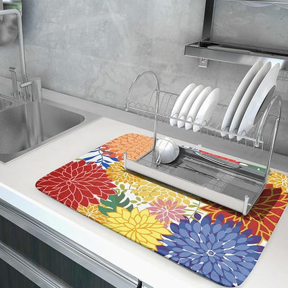 Modern Floral Dish Drying Mat Large Multicolored Tropical Drying Pad for Kitchen Counter - Image 5