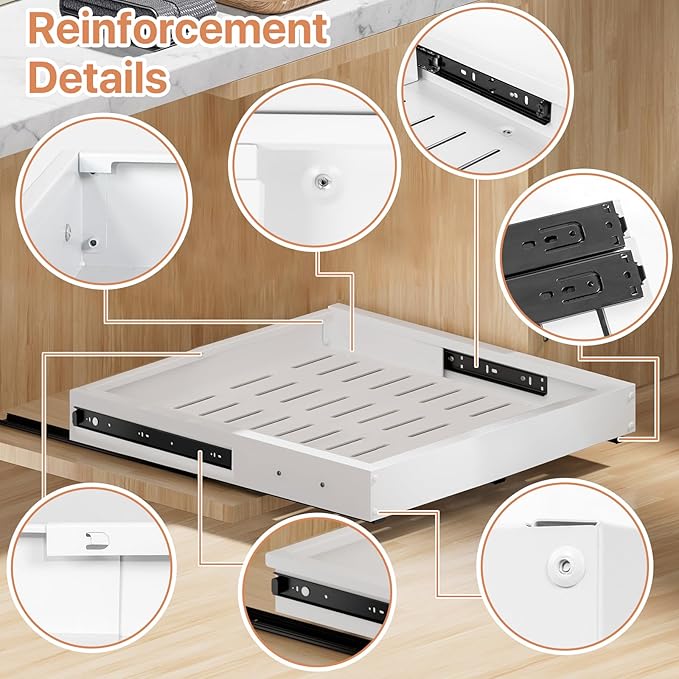 1 Pack Pull out Cabinet Organizer, Width (12"-19") Depth (17"-23"), with 3 Rails Adjustable Slide, Expandable Pullout Drawers for Cabinets, No Drill Adhesive Kitchen Drawers for Pantry Shelves - Image 9
