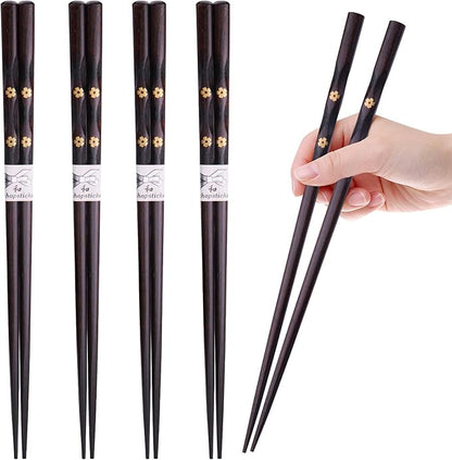 5 Pairs Chopsticks Wooden, Glamfields Reusable Chop sticks, Non-slip Japanese Style gift set - Image 2