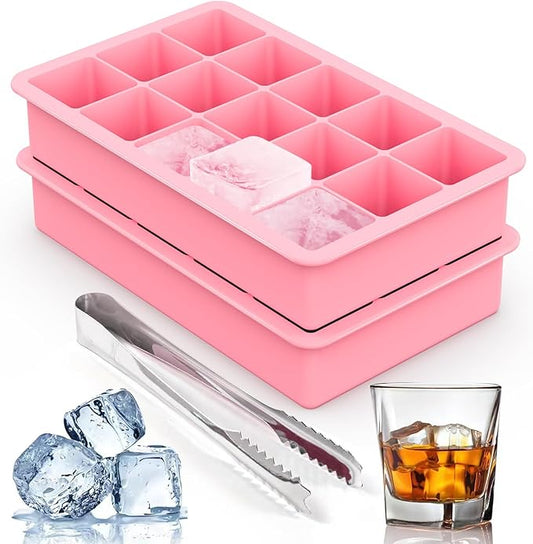 Silicone Ice Cube Trays for Freezer Set of 2- Square Ice Cubes Mold-Easy Release Silicone Old Fashioned Ice Cube Tray-Mini Fridge Rubber Ice Cube Tray for Whiskey Cocktail Coffee Soup by ZDPMK