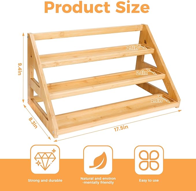 Spice Rack, Spice Organizer -3 Tier Bamboo Spice Racks, Solution for Spice Storage in Kitchens, Countertops，Storage Rooms and Other Places - Image 3