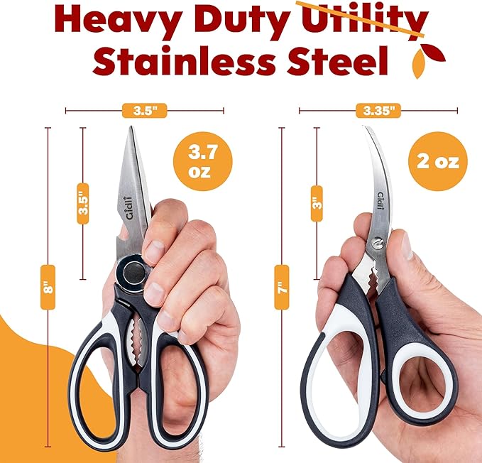 Kitchen Shears by Gidli - Liftime Replacement Warranty* - Includes Seafood Scissors As a Bonus - Heavy Duty Utility Stainless Steel All Purpose Ultra Sharp Scissors for Food/Cooking - Image 8