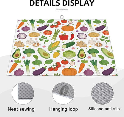 Vegetables Dish Drying Mat, for Farmhouse Kitchen Counter Microfiber Absorbent, Dish Draining Mat Extra Large 18"x24" - Image 3