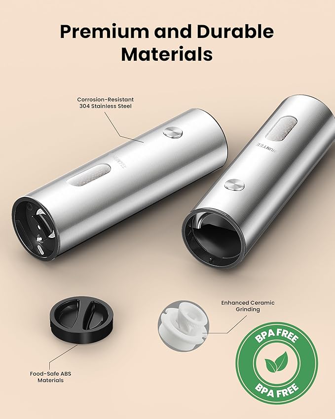 Electric Salt and Pepper Grinder Set with Rechargeable Base - Upgraded Large Capacity, Refillable Pepper Mill Set with LED Light & Adjustable Coarseness, Ideal for Kitchen, Outdoor, BBQ & Gift Giving - Image 5