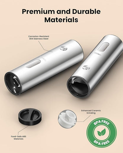 Electric Salt and Pepper Grinder Set with Rechargeable Base - Upgraded Large Capacity, Refillable Pepper Mill Set with LED Light & Adjustable Coarseness, Ideal for Kitchen, Outdoor, BBQ & Gift Giving - Image 5