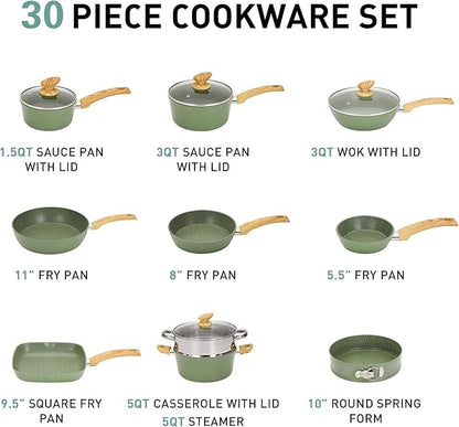 MAISON ARTS Pots and Pans Set Non Stick, 30 Piece Kitchen Cookware & Bakeware Sets with Granite Coating, Pots and Pans Sets for Cooking Nonstick, Green - Image 5
