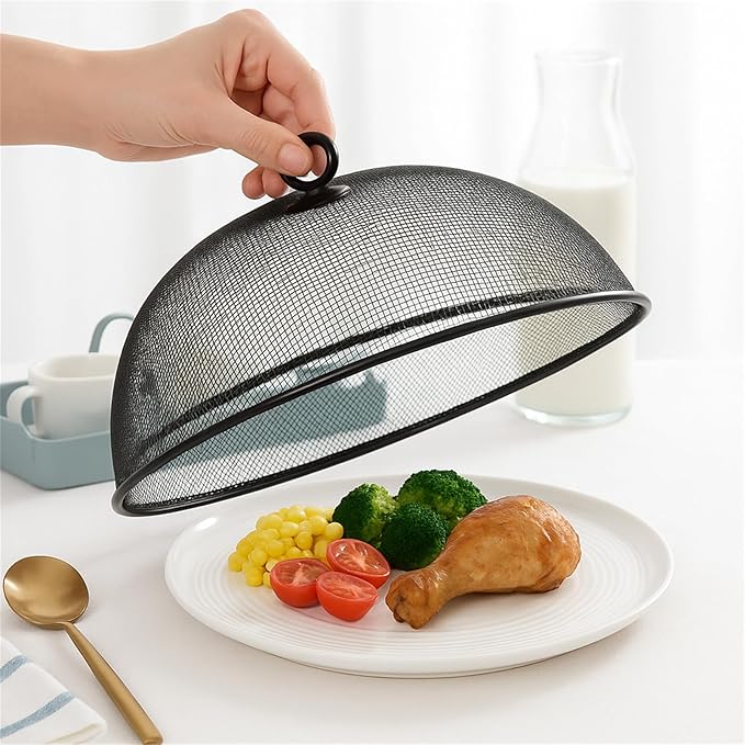 8 Pack Metal Mesh Screen Food Covers, 2 Large (18.5”) and 6 Small (11”) Sets, Reusable Metal Mesh Food Covers for Outdoors, Camping, Picnics and Parties