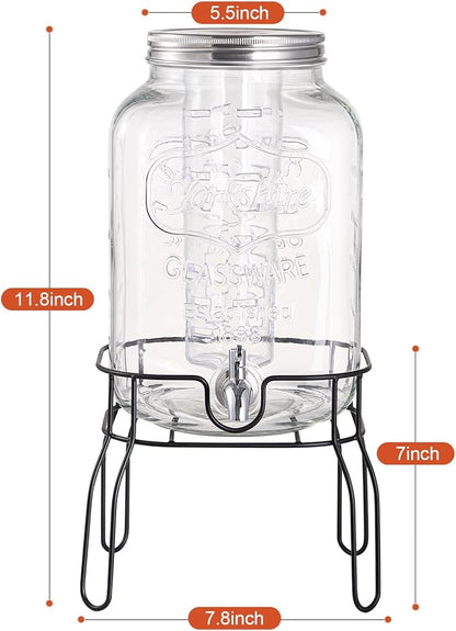 2 Gallon Glass Drink Dispensers for Parties, Beverage Dispenser with Stand, Fruit Infuser and Stainless Steel Spigot 100% Leakproof, Beverage Dispenser for Lemonade Sun Tea - Image 6