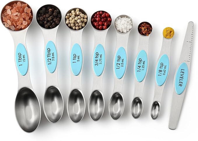 Spring Chef Stainless Steel Magnetic Measuring Spoons Set of 8 with Leveler, Nesting Metal Teaspoon & Tablespoon Measuring Spoons, Fits in Spice Jars, Kitchen Gadgets for Baking & Cooking - Aqua Sky - Image 9