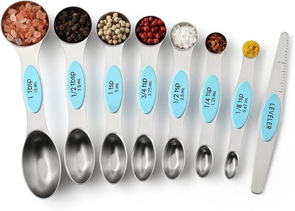 Spring Chef Stainless Steel Magnetic Measuring Spoons Set of 8 with Leveler, Nesting Metal Teaspoon & Tablespoon Measuring Spoons, Fits in Spice Jars, Kitchen Gadgets for Baking & Cooking - Aqua Sky - Image 9