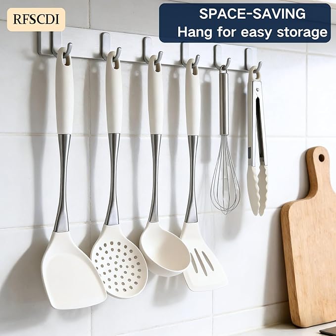 White Silicone Cooking Utensils Set-Non-Toxic, Heat Resistant, BPA Free Kitchen Utensils Set with Spatula, Spoon, Whisk & Tongs-Non-Stick& Dishwasher Safe for Nonstick Cookware - Image 9