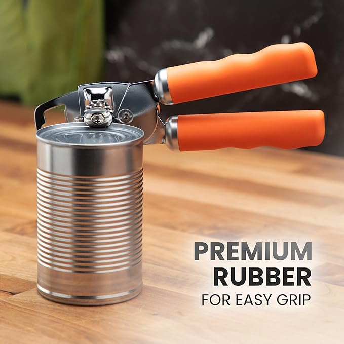 Zulay Kitchen Heavy Duty Stainless Steel Can Opener Manual with Bottle Opener - Rust Proof Manual Can Opener With Turn Knob & Comfy Soft Grip Handles - Orange - Image 8