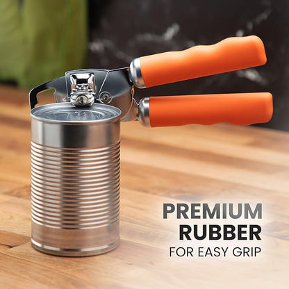 Zulay Kitchen Heavy Duty Stainless Steel Can Opener Manual with Bottle Opener - Rust Proof Manual Can Opener With Turn Knob & Comfy Soft Grip Handles - Orange - Image 8
