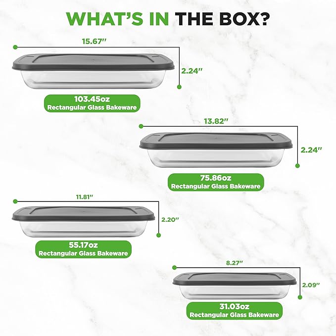 NutriChef 8-Piece Deep Glass Baking Dish for Oven with Lids - Casserole Dishes for Oven - Bakeware Sets for Lasagna, Meatloaf, Leftovers, Cooking, & Dishwasher Safe -Gray - Image 7