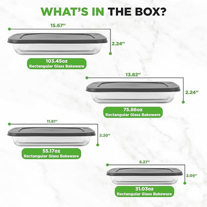 NutriChef 8-Piece Deep Glass Baking Dish for Oven with Lids - Casserole Dishes for Oven - Bakeware Sets for Lasagna, Meatloaf, Leftovers, Cooking, & Dishwasher Safe -Gray - Image 7