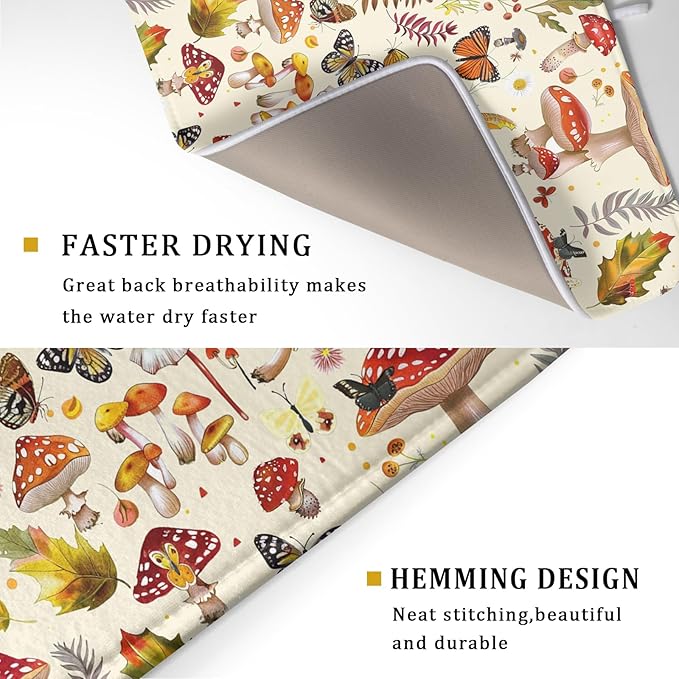Magic Mushroom Dish Drying Mats Botanical Decorative Absorbent Drying Pad Microfiber Kitchen Sink Rack Mats 18 X 24 Inch - Image 3