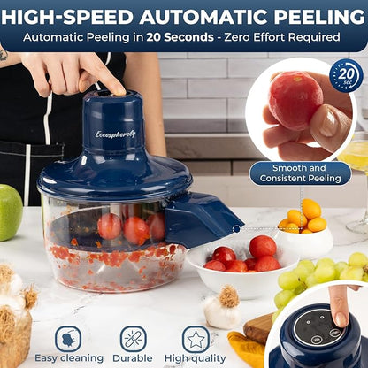 Automatic Electric Peeler, 1300mAh Cordless Rechargeable Fruit & Vegetable Peeling Machine,Easy-Clean Multi-Function Tool for Garlic, Cherry Tomato & Plum